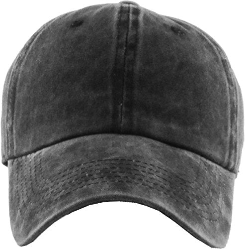 KBETHOS Classic Unisex Cotton Adjustable Low Crown Baseball Cap – Plain Dad Hat - color: Black Vintage