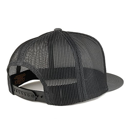 Trendy Apparel Shop Old English Gold D Embroidered 5 Panel Flatbill Trucker Mesh Cap - color: Charcoal
