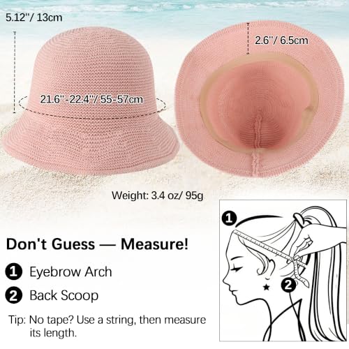 Babalet Summer Straw Beach Sun Hats for Women Packable Floppy Bucket Hat - color: Pink