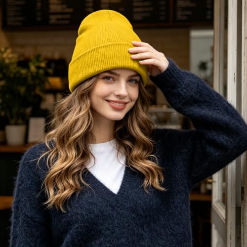 ZOORON Beanie for Men Women Slouchy Winter Beanie Hats Cuffed Skull Caps - color: 1pack-bright Yellow