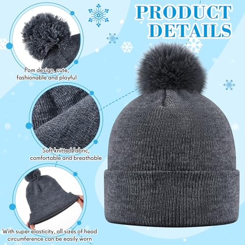 Geyoga 2 Pcs Pom Beanie Hat Men Women Winter Hat Pom Knit Cap Beanies with Ball at Top Acrylic Winter Cap with Cuff - color: Black, Dark Grizzled Grey, style: Classical