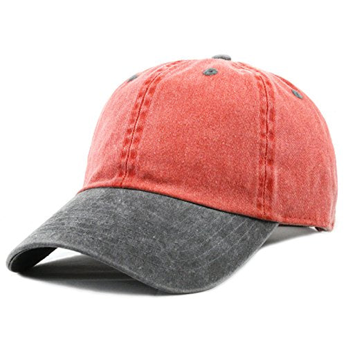 The Hat Depot 100% Cotton Pigment Dyed Low Profile Dad Hat Six Panel Cap - color: 2. Red/Black