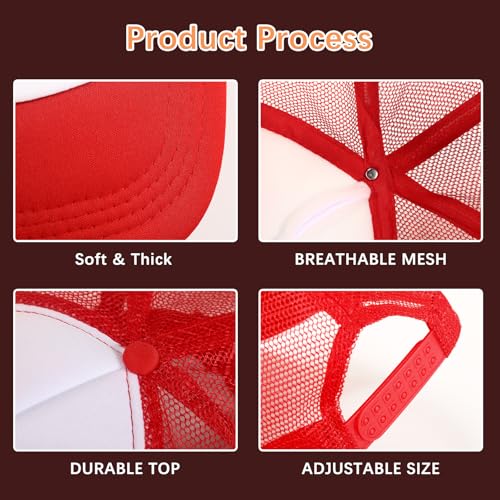 OKBA 5 Pack Sublimation Blank Baseball Cap Adjustable Hat Polyester Mesh Trucker Hats for Men and Women - color: 5pcs Red and White Hat