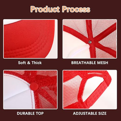 OKBA 5 Pack Sublimation Blank Baseball Cap Adjustable Hat Polyester Mesh Trucker Hats for Men and Women - color: 5pcs Red and White Hat