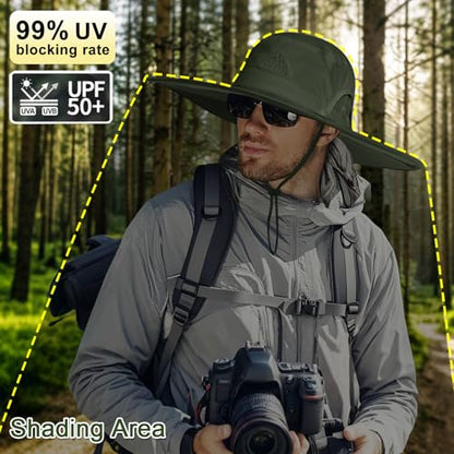 Cooltto L/XL/XXL Wide Brim Sun Hat UPF 50+ UV Protection Boonie Hat - color: Army Green, size: X-Large-XX-Large