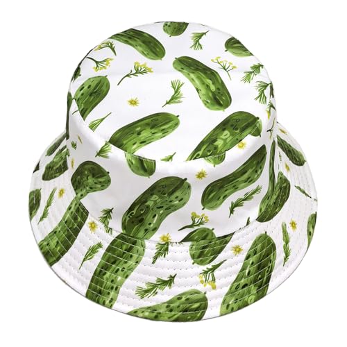 Quanhaigou Reversible Printed Bucket Hat,Summer Beach Outdoor Cap - color: Cucumber