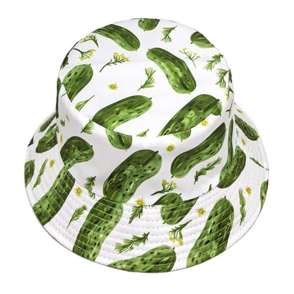 Quanhaigou Reversible Printed Bucket Hat,Summer Beach Outdoor Cap - color: Cucumber