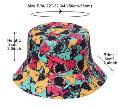 Quanhaigou Bucket Hats Unisex Summer Travel Beach Fisherman Cap for Men Women Teens - color: Colorful Shark