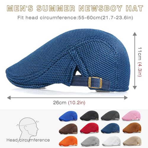 2 Pack Men's Mesh Cap Breathable Summer Newsboy Hat Adjustable Beret Ivy Cap Irish Cabbie Driving Hunting Hats - color: Black/Navy