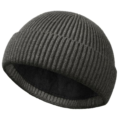 Short Fisherman Beanie for Men Women Wool Fleece Lined Winter Hat - color: 1pcs-dark Gray