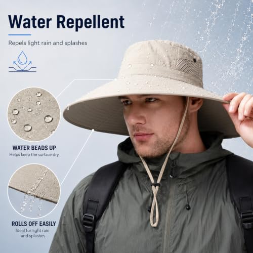 Wide Brim Sun Hat for Men Women UV Protection Bucket Fishing Hats - color: Beige Solid