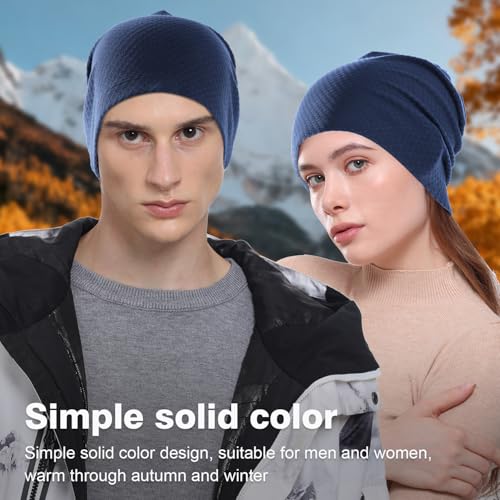 2 Pack Spring Slouchy Beanie for Men Women Lightweight Stacked Skull Cap Chemo Cap Night Sleeping Hat - color: Black+blue
