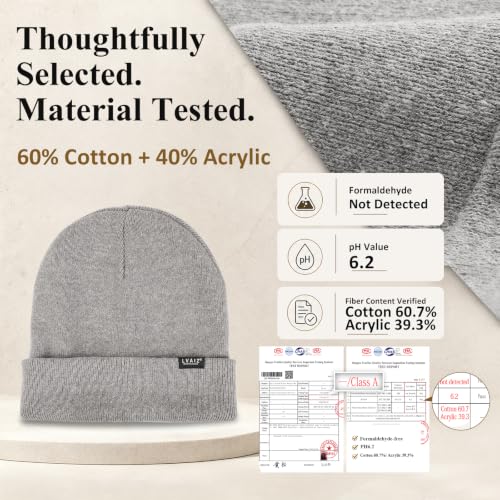 Satin Lined Winter Beanie Hats for Women Men Cotton Knitted Cuffed Knit Hat - color: Light Grey
