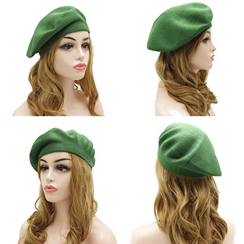 Wheebo Reversible Solid Color French Beret Hat for Women and Girls - color: Green