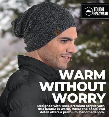 Tough Headwear Slouchy Oversized Beanie Hat - Warm Winter Hats for Women - Stretch Fit Mens Beanie - color: Black Gray
