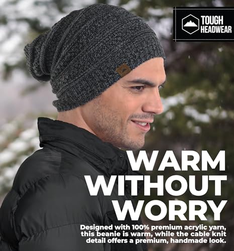 Tough Headwear Slouchy Oversized Beanie Hat - Warm Winter Hats for Women - Stretch Fit Mens Beanie - color: Black Gray