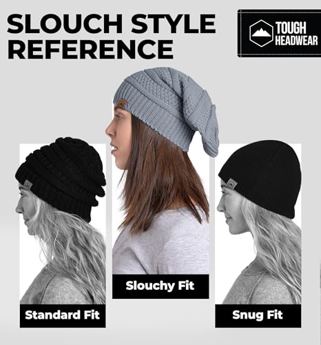 Tough Headwear Slouchy Oversized Beanie Hat - Warm Winter Hats for Women - Stretch Fit Mens Beanie - color: Light Gray