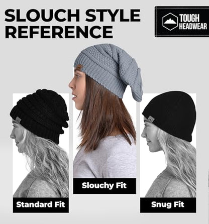 Tough Headwear Slouchy Oversized Beanie Hat - Warm Winter Hats for Women - Stretch Fit Mens Beanie - color: Light Gray