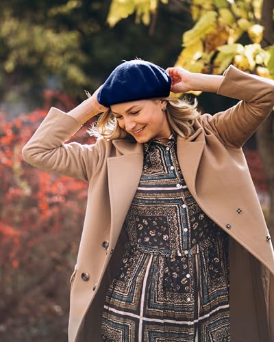 Parquet Solid Color French Beret Hat. Classic French, Casual and Chic Lightweight Cap for Women - color: Navy