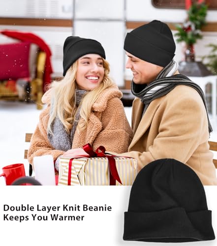 ROYBENS 100% Cotton Beanie Hat for Women Men Warm Winter Hats Knit Beanies - color: Black