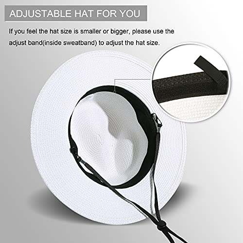 Lanzom Women Wide Brim Straw Panama Roll up Hat Fedora Beach Sun Hat UPF50+ - color: White, size: One Size-Small