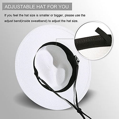 Lanzom Women Wide Brim Straw Panama Roll up Hat Fedora Beach Sun Hat UPF50+ - color: White, size: One Size-Small