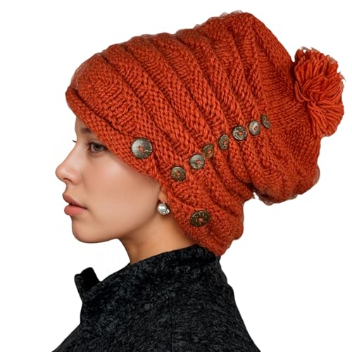 Agan Traders Women's 2026 Winter Mitten Hat Warm Fleece Lined Oversized Thick Chunky Slouchy From Nepal - color: Hat - Rust