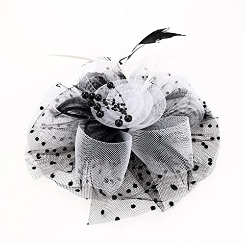 AQOKKA Women Fascinators Hats Flower Fascinators with Headband and Clip Tea Party Headwear for Women and Girls - color: 1 Pc 7" Diameter / Black White