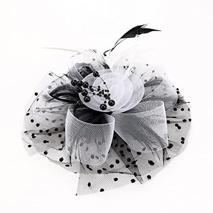 AQOKKA Women Fascinators Hats Flower Fascinators with Headband and Clip Tea Party Headwear for Women and Girls - color: 1 Pc 7" Diameter / Black White