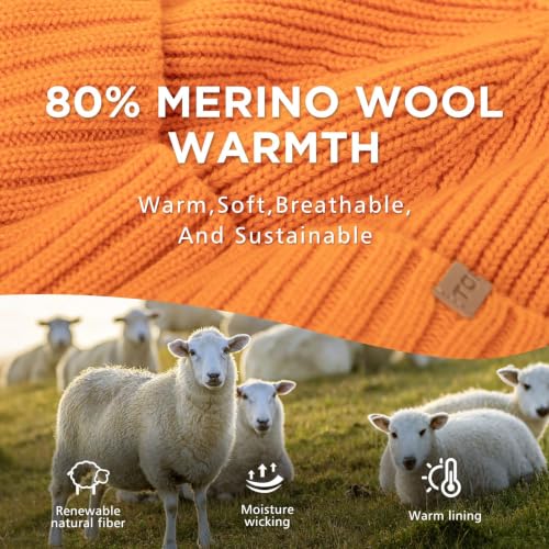 TOP-EX DryKnit™ 80% Merino Wool Waterproof Warm Brim Beanie with Ear Flaps - color: Orange, size: Medium-Large