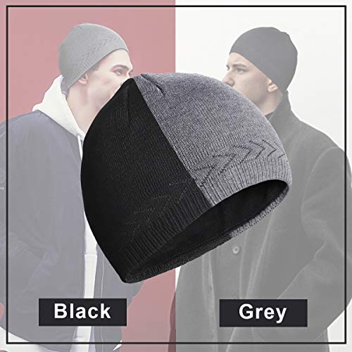 Mens Winter Warm Knitting Hats Plain Skull Beanie Cuff Toboggan Knit Cap - color: Grey