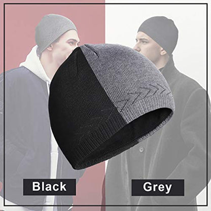 Mens Winter Warm Knitting Hats Plain Skull Beanie Cuff Toboggan Knit Cap - color: Grey