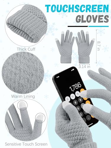 LOROME Winter Beanie Hat Scarf Gloves, Warm Fleece Knit Neck Scarf Set Gift - color: Light Gray