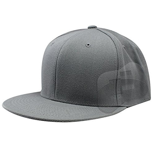 Plain Fitted Flat Bill Hat, (Solid and Neon Colors) - color: Grey, size: 7 5/8