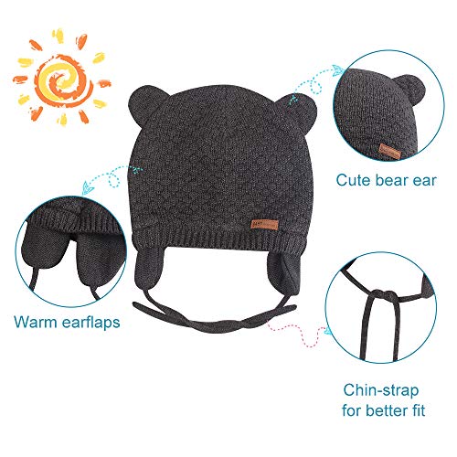 BAVST Baby Beanie Hat for Winter with Earfalp Cute Bear Kids Toddler Girls Boys Warm Knit Cap 0-2Years - color: Bear Ear 2-grey-dark, size: 0-6 Months