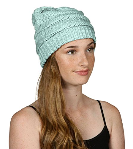 Gravity Threads Knit Soft Stretch Beanie Cap - color: Mint