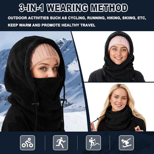 Winter Ski Mask Balaclava, Windproof Face Mask Warm Neck Cover - color: Black