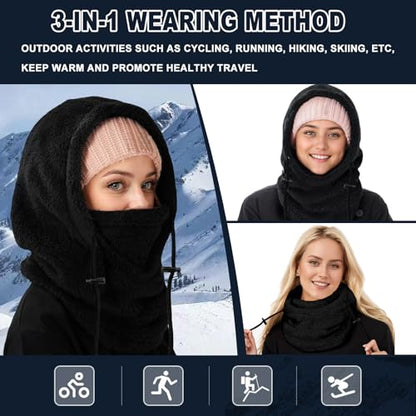 Winter Ski Mask Balaclava, Windproof Face Mask Warm Neck Cover - color: Black
