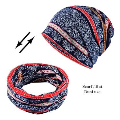 XYIYI Womens Chemo Headwear Hats Cotton Slouchy Beanie Cap Scarf - color: 2pcs Stripe Flower Navy Pink