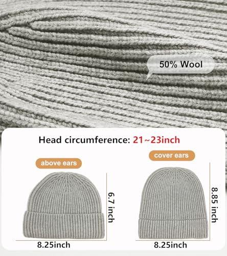 Wool Fisherman Beanies for Men Knit Fall Winter Beanie Hat Skull Cap - color: Flower Gray