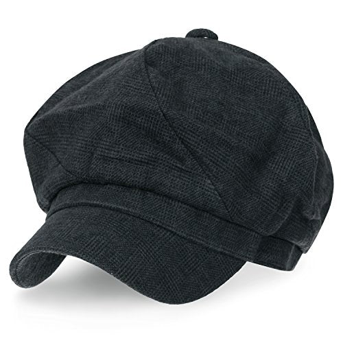 ililily Washed Cotton Newsboy Cabbie Cap Corduroy Duck Bill Flat Hunting Hat - color: Shadow Grey Check