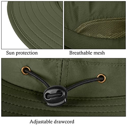 3 Pack Mens UPF 50+ Wide Brim Sun Hat with Neck Flap for Fishing Hiking Garden - color: 3 Pack Dark Grey＆light Grey＆army Green