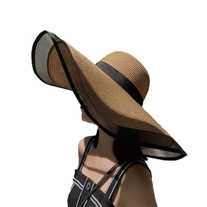 Womens Mens Wide Brim Straw Panama Hat Beach Sun Hat Summer Wide Brim Straw Roll up Hat Fisherman's UPF 50 - color: +Khaki