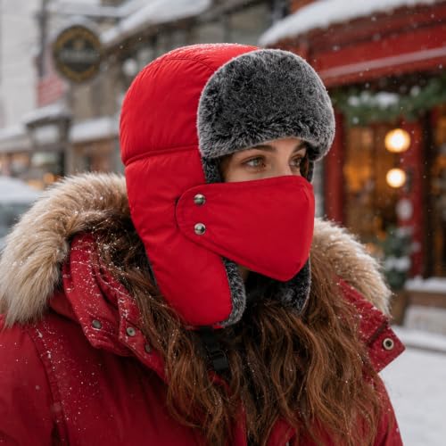 mysuntown Warm Winter Hats for Women Men with Ear Flaps for Cold Weather - color: Bright Red