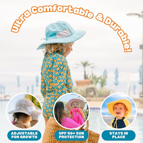 SwimZip UPF 50 Kids' Wide Brim Sun Hat, Sun Protection Hat - Baby & Toddler - color: Aqua, size: 6-24 Months