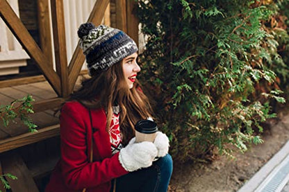 TINKUY Peru Alpaca Wool Winter Beanie, Handmade Bobble Hat, Unisex, One Size - color: Dark Grey