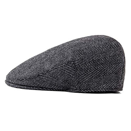 FEINION Men's Wool Tweed Newsboy Ivy Cap Gatsby Golf Flat Hat - color: Herringbone Grey, size: 7 1/4