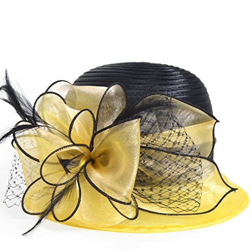 Kentucky Church Derby Dress Cloche Hat Sweet Cute Floral Bucket Hats - color: Yellow