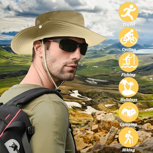 Sun Hats for Men Women, Fishing Hat UV Protection Wide Brim Bucket Hats Foldable Boonie Hat for Hiking Camping Safari - color: Brown
