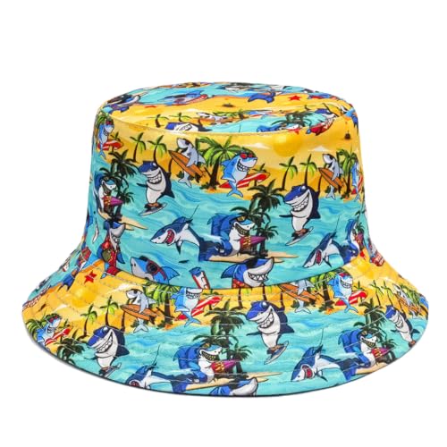 Quanhaigou Bucket Hats Unisex Summer Travel Beach Fisherman Cap for Men Women Teens - color: Cartoon Shark